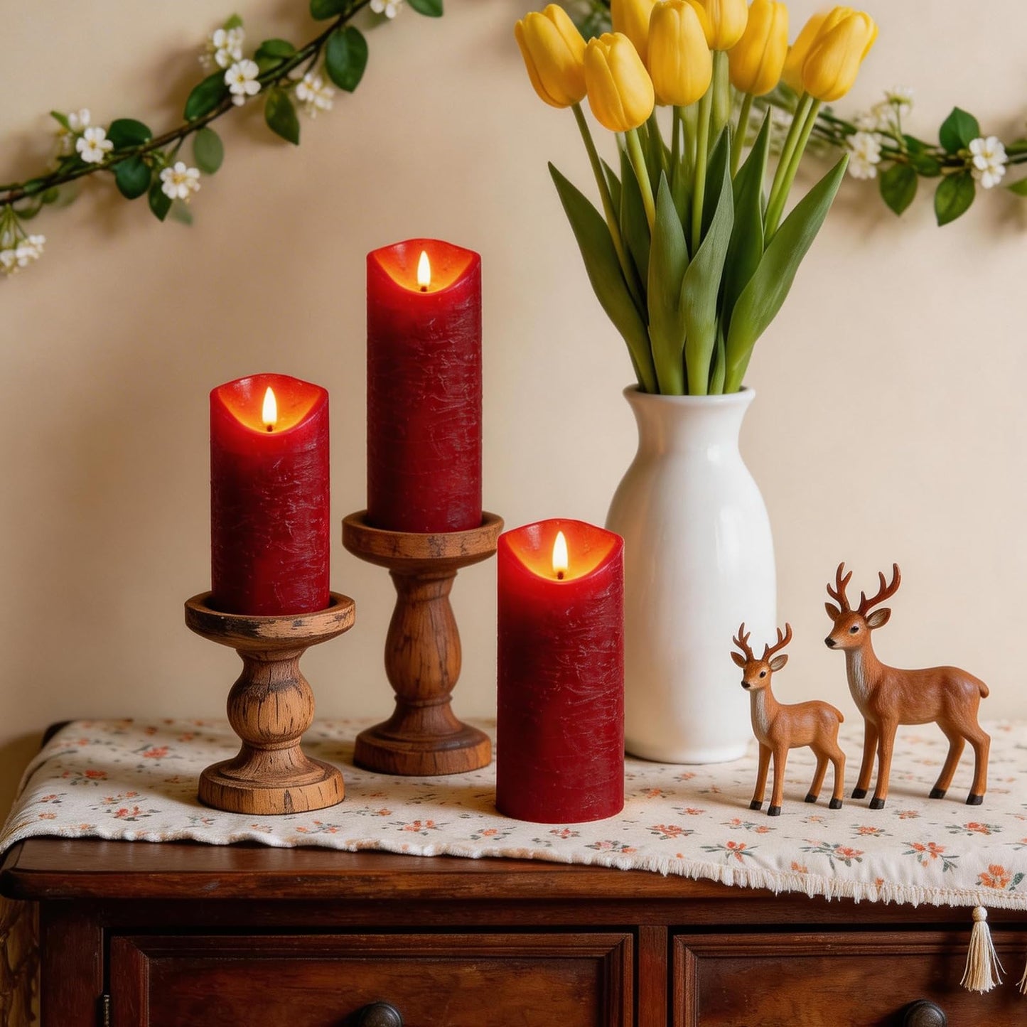 MiKoyi Flameless Pillar Candles with Remote, Battery Operated Candles Real Wax, [5-Pack] Fake LED Flickering flameless Candle with Timer Function for Room Home Decor (2.2" * 5/5.5/6/7/8"") - Red"