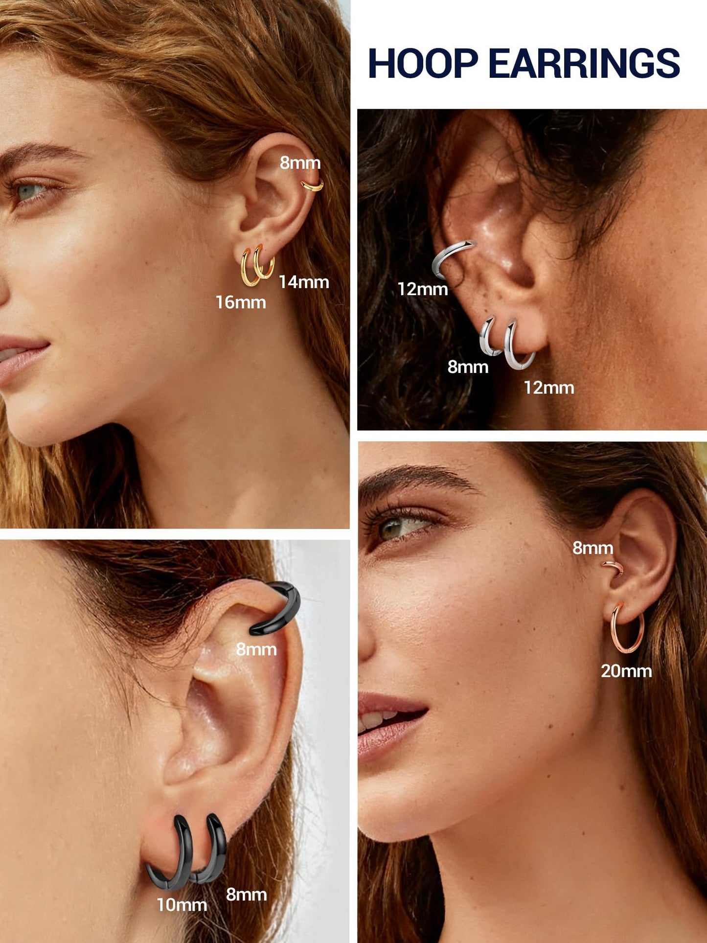 Rose Gold Hoop Earrings For Women Hoops Earring Hypoallergenic 8mm Tiny Huggie Jewelry Non Tarnish Cartilage Piercing Waterproof Ear Earings