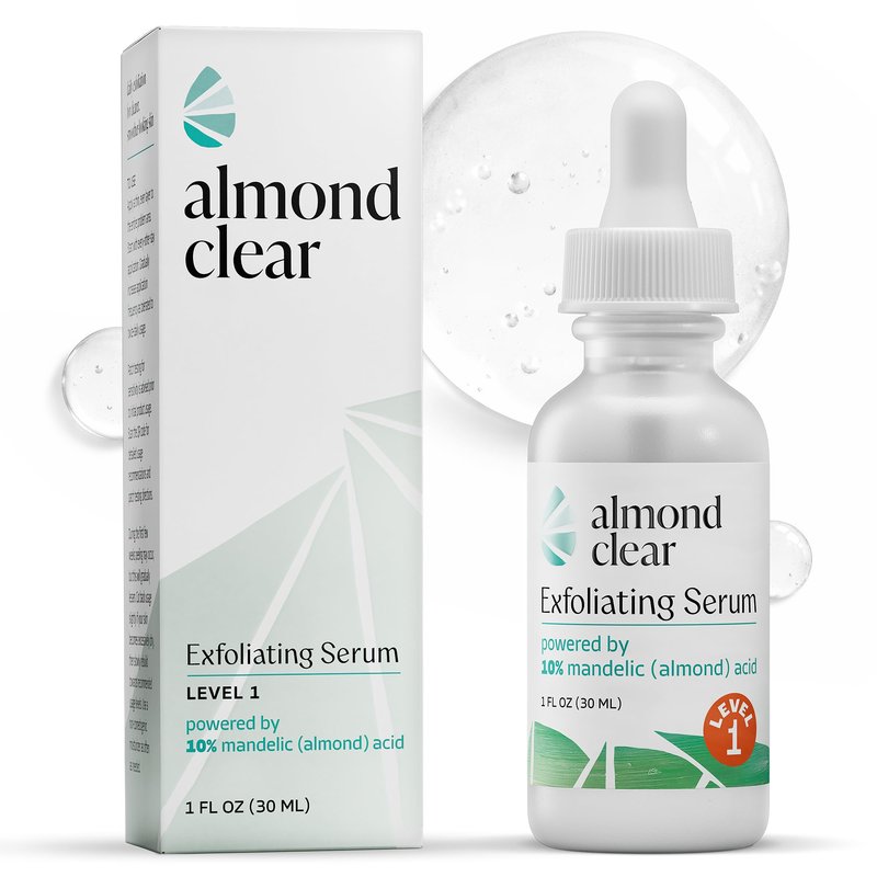 Almond Clear Mandelic Acid Face & Body Clearing Serum, Level 1- for acne, folliculitis, aging skin, ingrown hairs, dark spots - face, chest, butt, back, thighs, arms - 1 fl oz