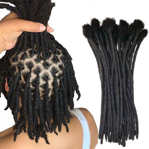 BESHINNAAUL Human Hair Handmade Permanent Dreadlocks Natural Black #1B Locs extension Small Size(diameter 0.4cm) 12inch 20 Strands/Pack