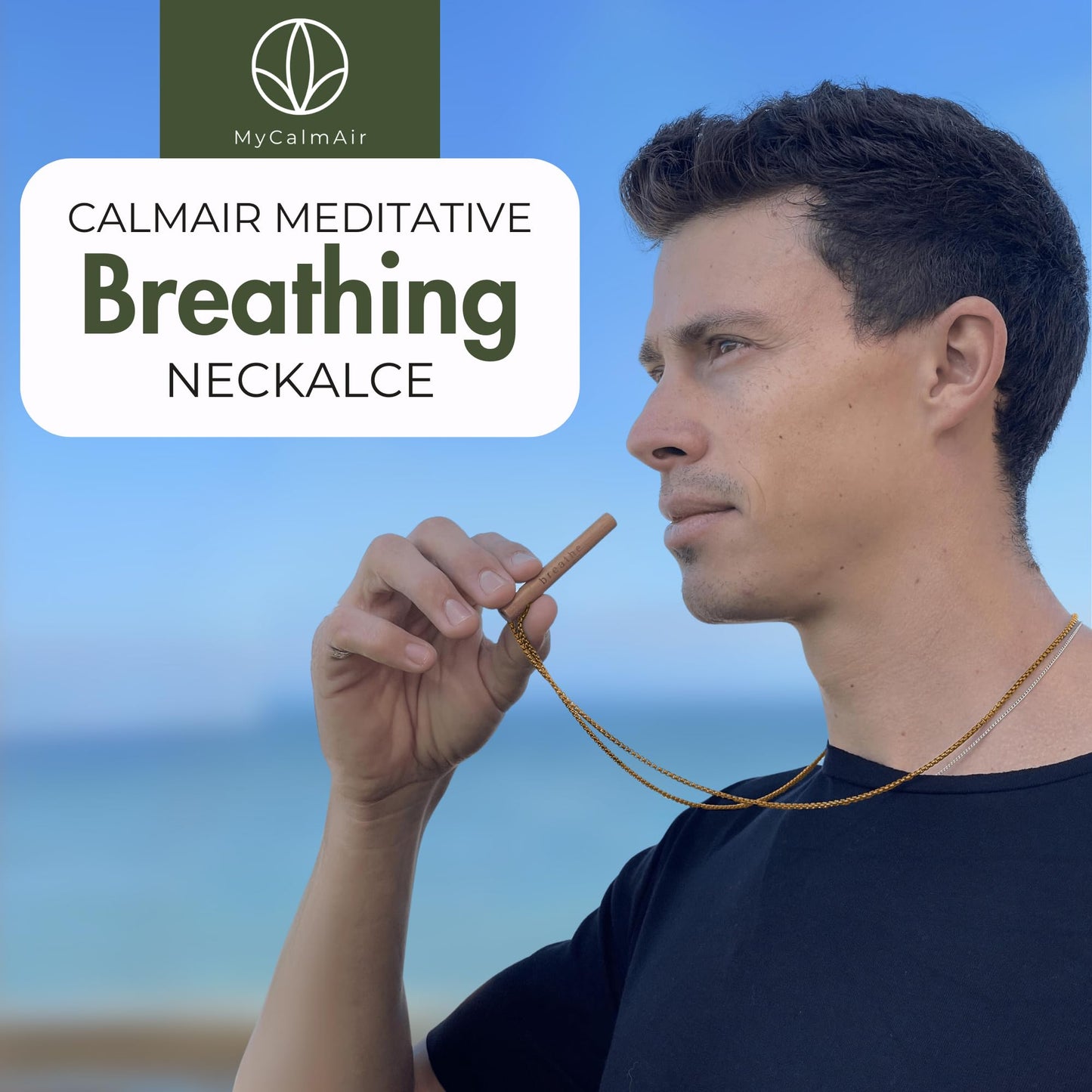 MyCalmAir Bamboo Breathing Necklace for Meditation, Mindfulness Tool, Stress Reducer, Eco-Friendly Breathe Pendant, Portable Relaxation Gift for Men & Women (Silver)