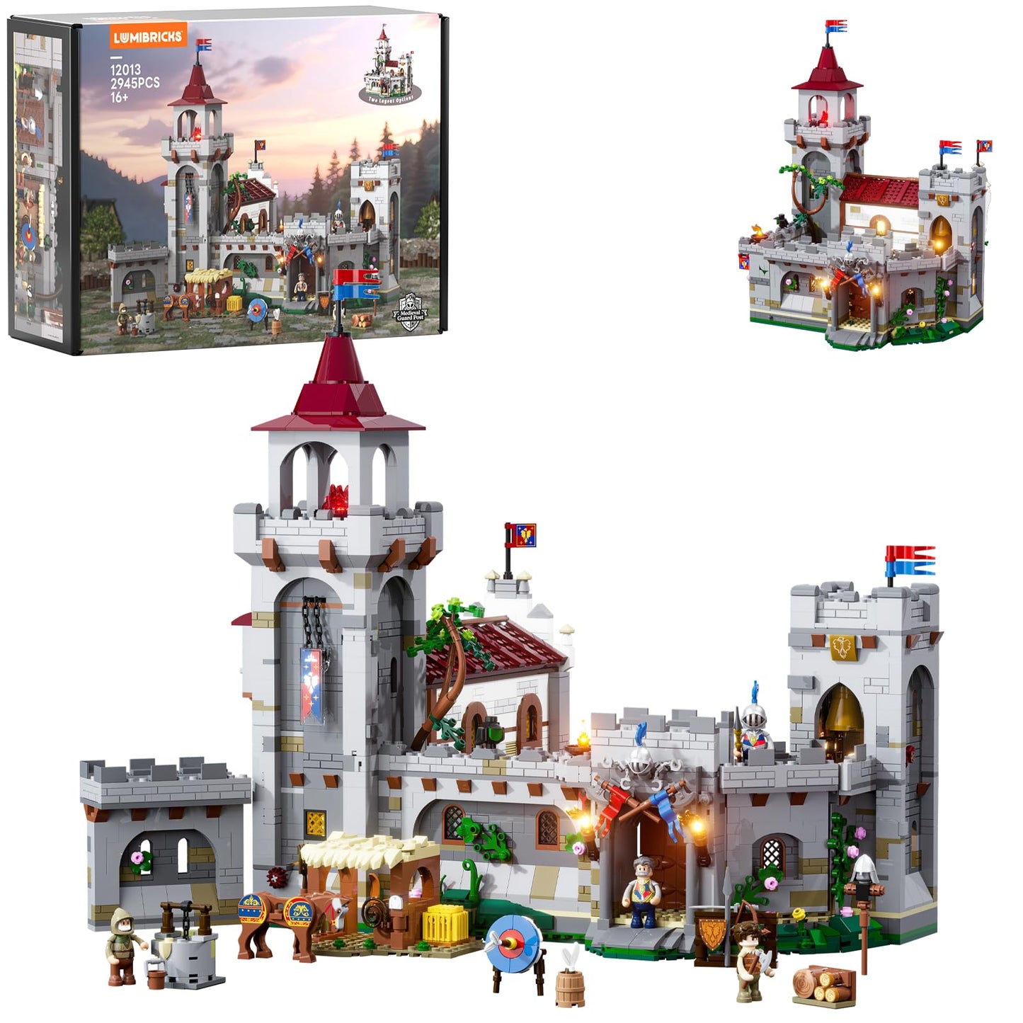 Lumibricks Medieval Guard Post Lighting Building Bricks Set - Middle Ages Castle Modular Collection Display Kit with Minifigures 2945 Pcs for Adults & Teens