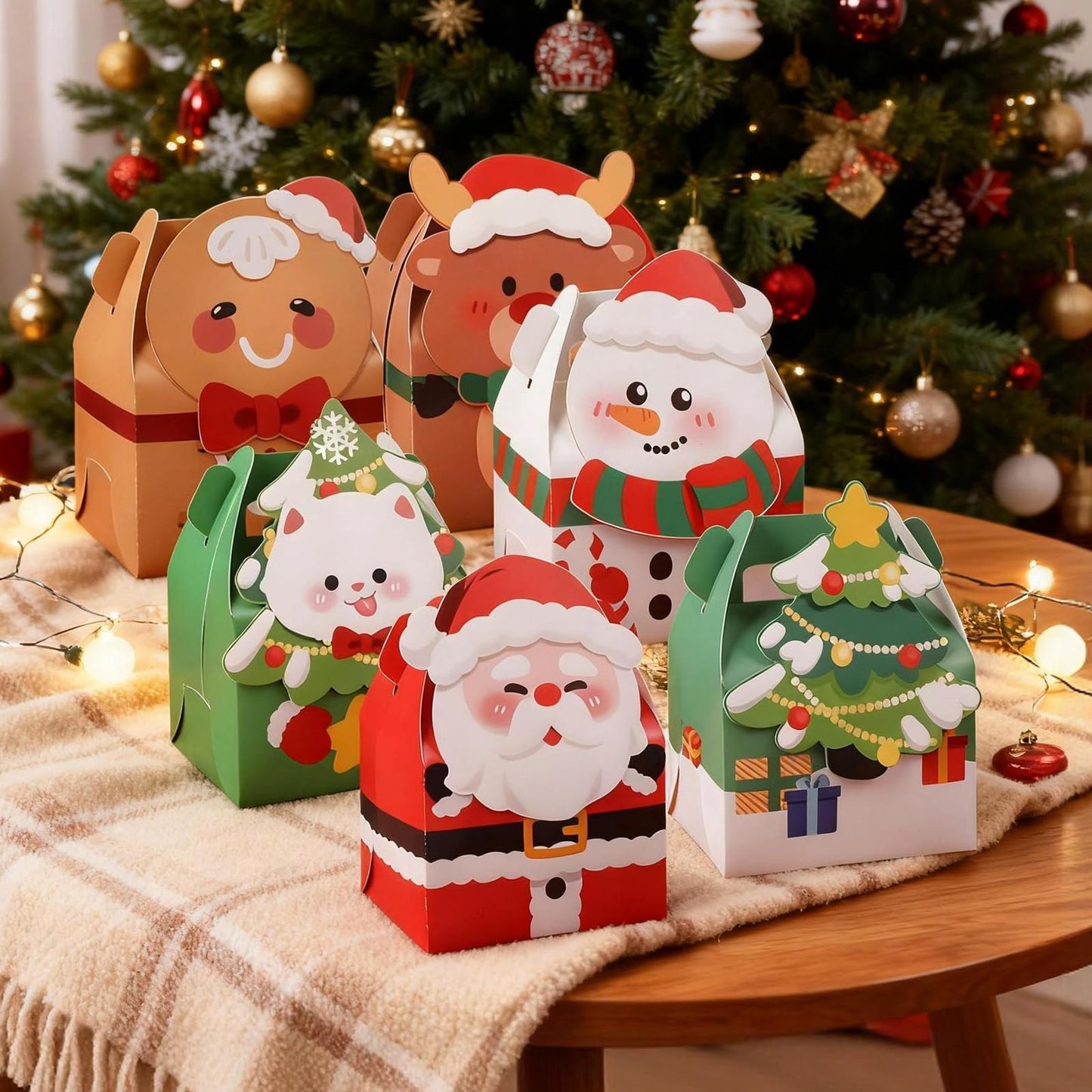 Muswarm 24 PCS Christmas Small Gift Boxes, Xmas 3D Cartoon Paper Boxes for Presents with Handles, Candy Treat Cookie Box, School Classroom Holiday Party Favor Supplies, 6 Designs
