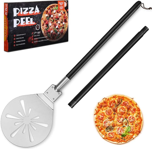 8 Inch Pizza Peel Turning, Joyfair Perforated Pizza Turner with Long Detachable Handle, Stainless Steel Spatula Paddle for Rotating Sliding, Metal Tools Oven Accessories, Easy Cleanup (Painted Handle)
