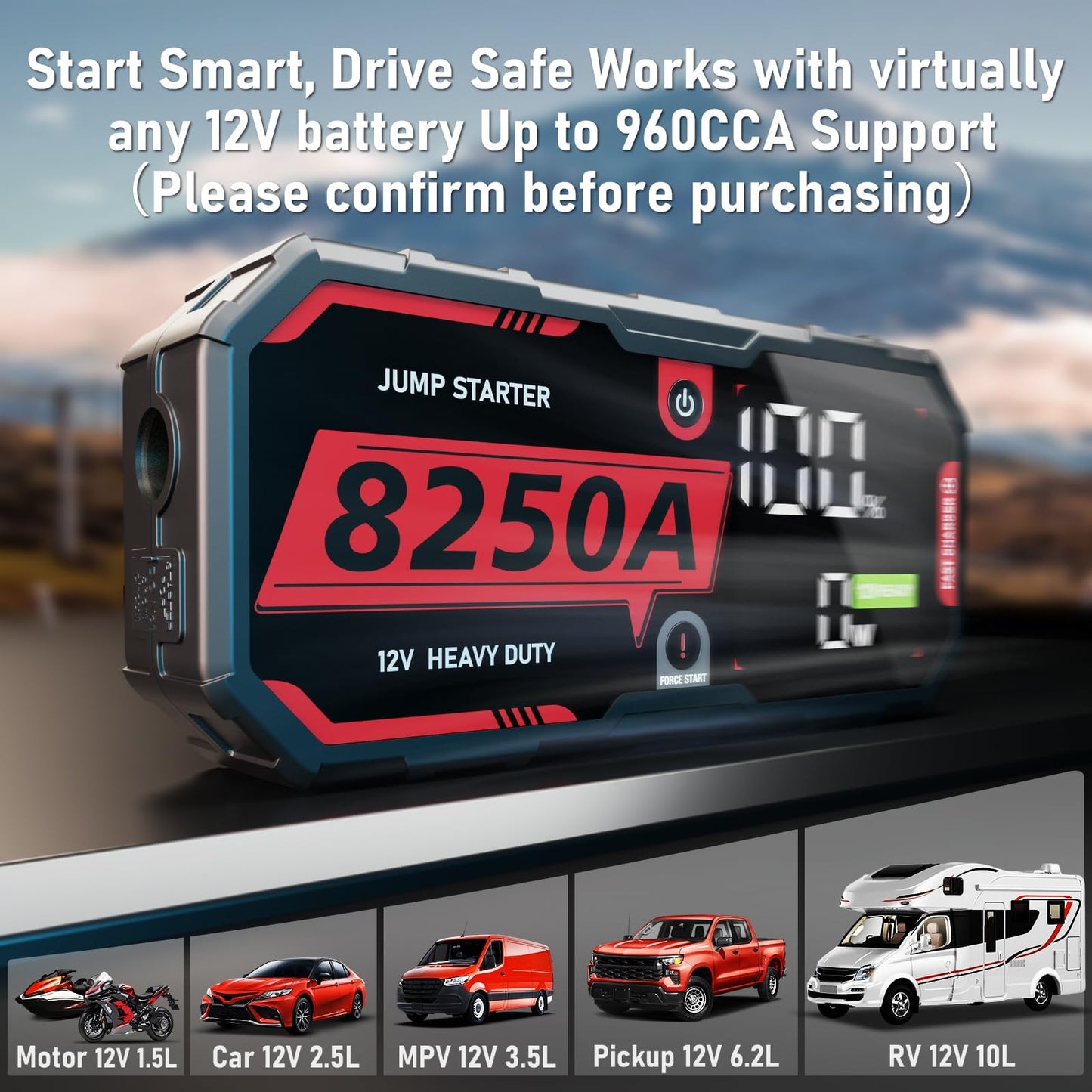 ATGFOX 8250A Jump Starter Heavy Duty Jumper Starter Portable Battery Pack (Up to 13L Gas / 10L Diesel), 24000mAh Power Bank, 12V Auto Car Truck Battery Booster Jump Box, 48-Months Stand-by Time