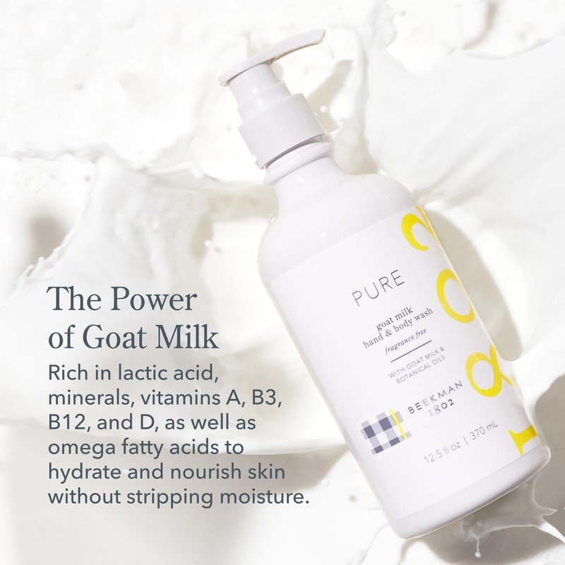 Beekman 1802 Goat Milk Hand Soap – Moisturizing Body Wash & Liquid Hand Soap for Sensitive Skin, Hand & Body Wash, Natural Soap with Goat Milk & Aloe – Fragrance Free 12.5 fl oz
