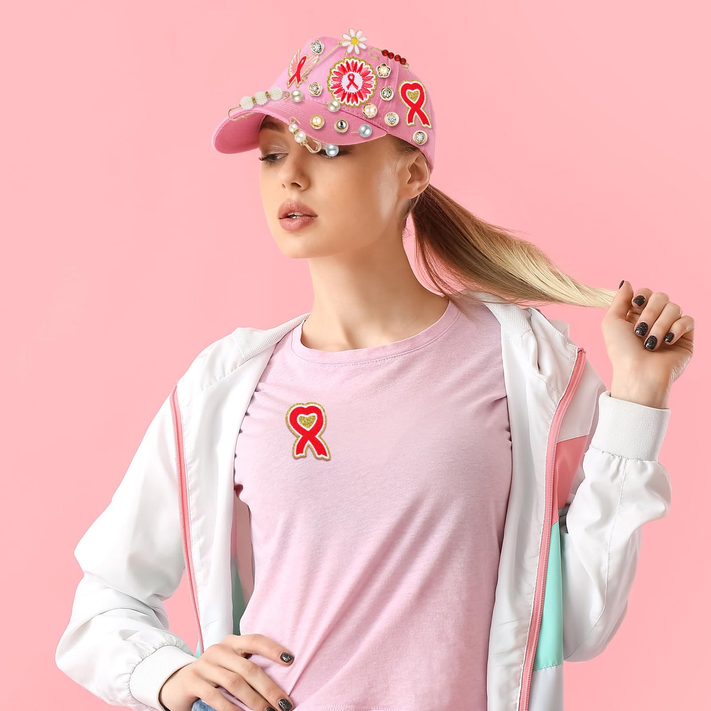 43 Pcs DIY Breast Cancer Socks Charms 2026 Pink Out Day Safety Pin Brooch DIY Kit Pink Ribbon Sock Charms for Women Breast Cancer Awareness Accessories Shoes Pin Brooch for Fundraising Charity Event