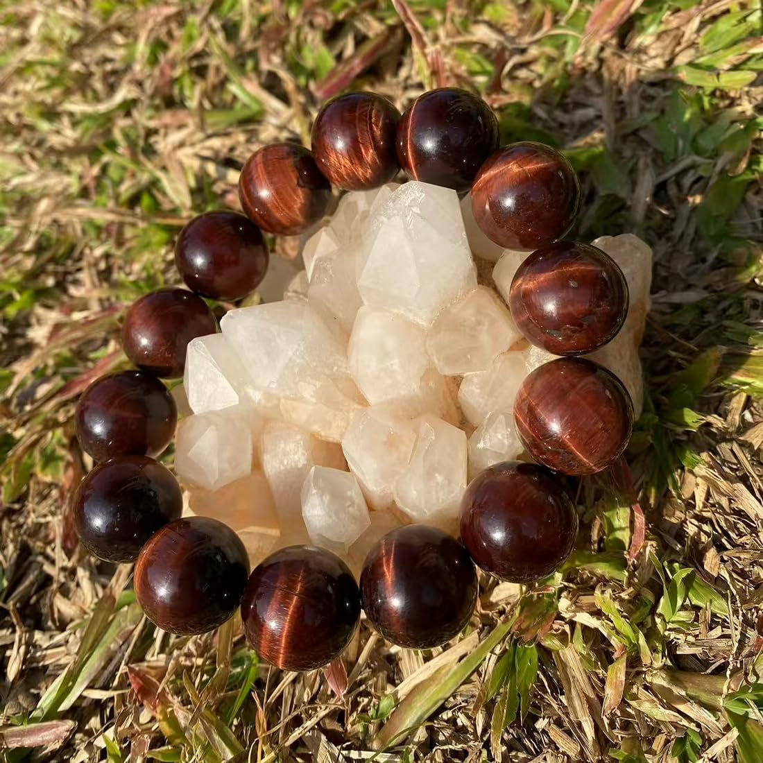 18mm Red Tigers Eye Bracelet for Men Women | Natural Handmade Protection Root Chakra Gemstone Crystal Jewelry for Large Beads Enthusiast & 3XLarge 9.5-10.5" Wrist | Boost Motivation Confidence