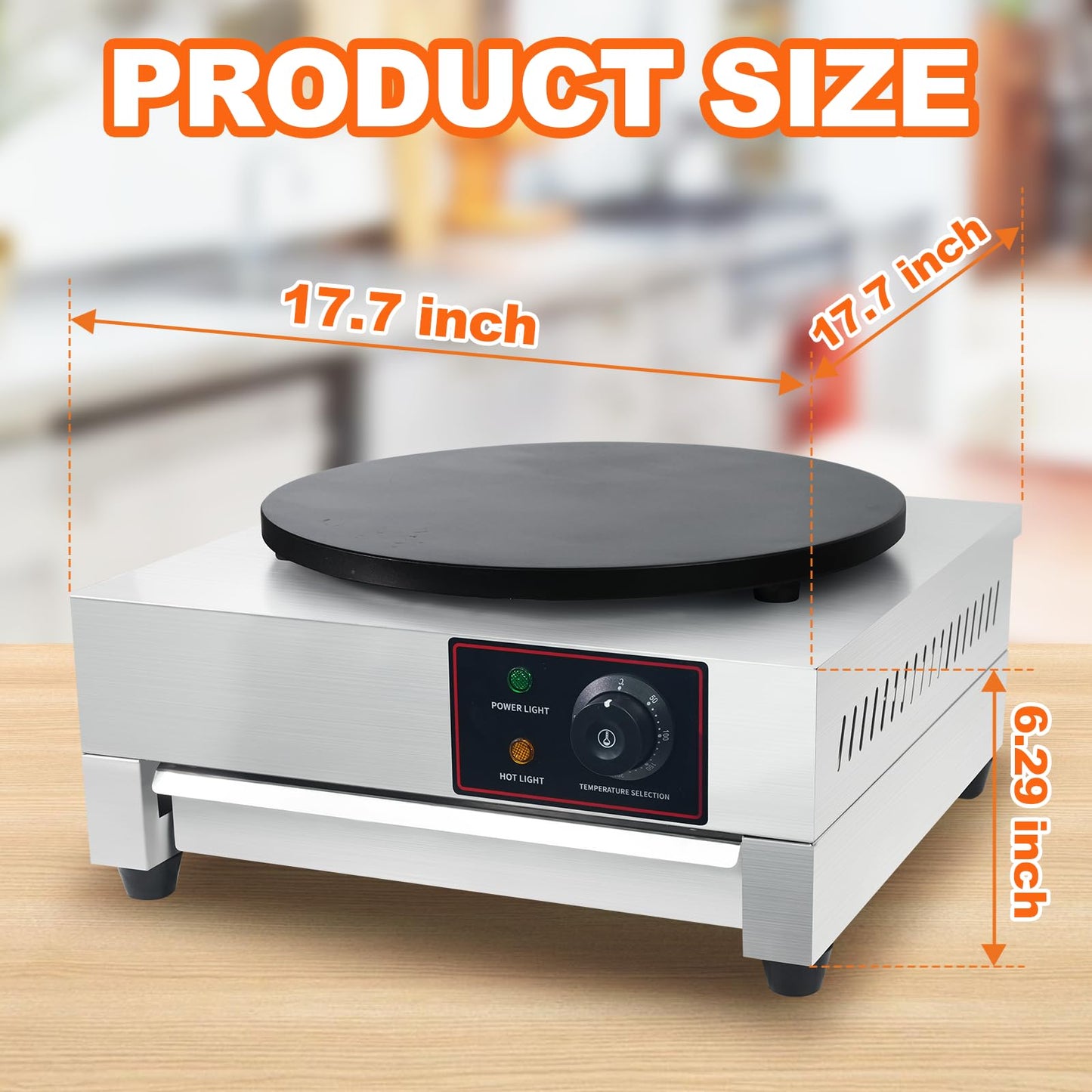 XXUNYNUIN Electric Crepe Maker, 16 Inch Commercial Crepe Machine Temp Control 122-572°F, Nonstick Flat Plate Crepe Griddle 1700W