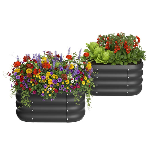 2-Pack 2x1ft Galvanized Raised Garden Bed, Outdoor Planter Bed, Metal Planter Box for Gardening and Planting,Square,Black