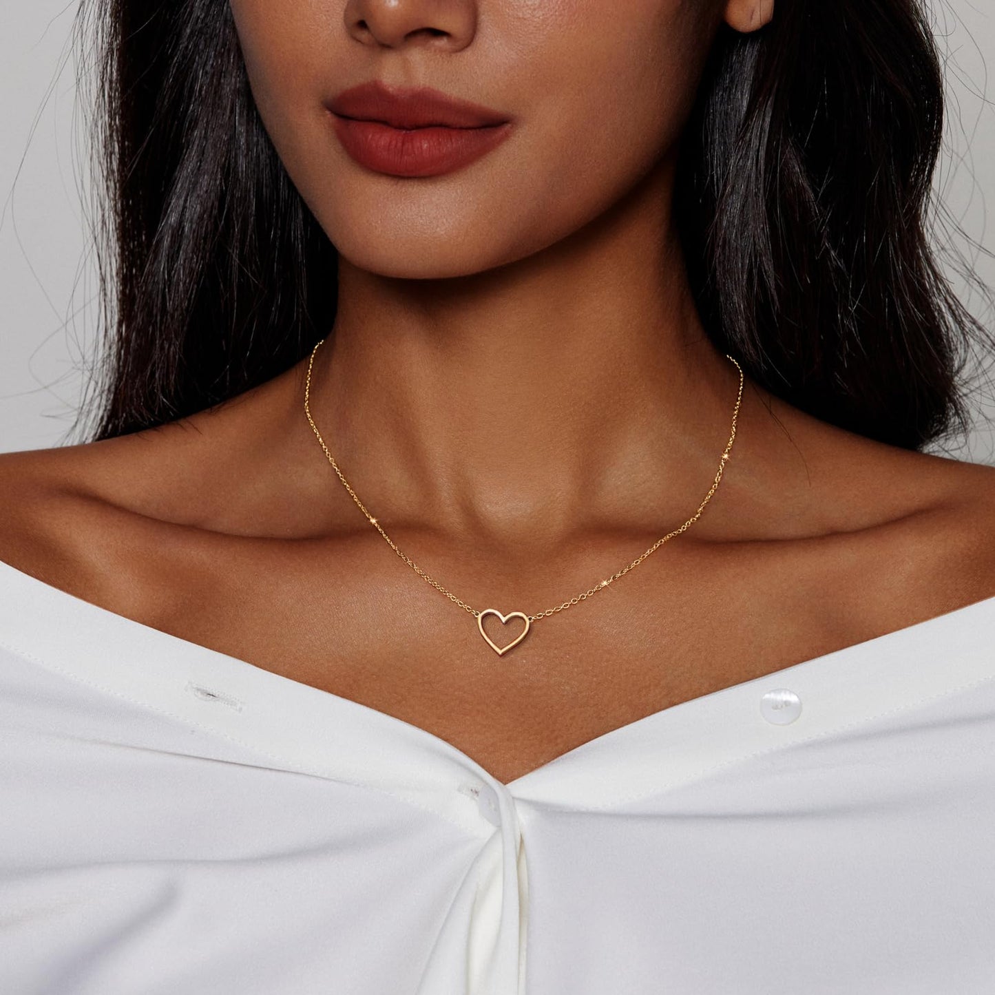 Zeffy Heart Necklace for Women 14k Gold Plated Cute Necklaces Trendy Open Heart Choker Necklaces Dainty Simple Gold Jewelry for Women Gifts