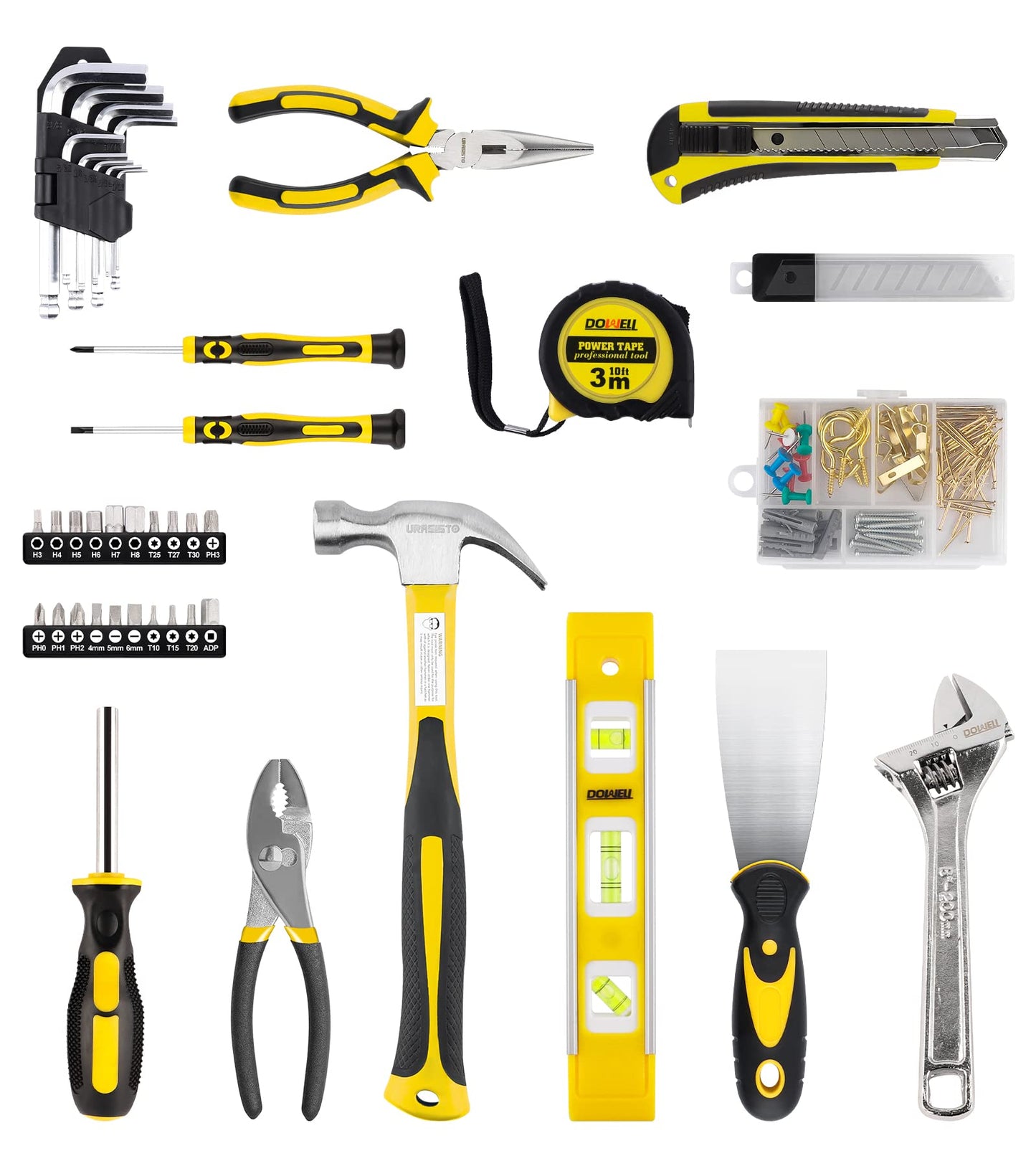 DOWELL 146PCS Homeowner Tool Set, Household Repairing Tool Kit with 14-Inch Wide Mouth Open Storage Tool Bag