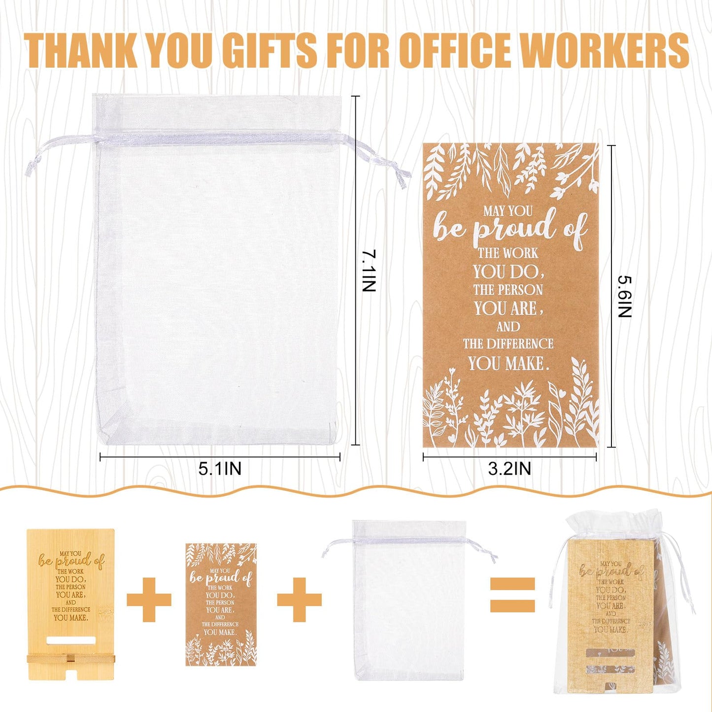 Novabright 12 Sets Employee Appreciation Gifts Bulk Bamboo Wooden Phone Stand for Desk with Greeting Cards Organza Bags Thank You Gifts for Coworkers Nurse Teacher Staff Office
