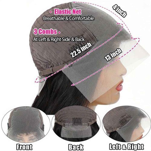 Bob Wig 13x4 Body Wave Lace Front Human Hair Wig 180% Density Natural Black Pre Plucked With Baby Hair for Black Women 16 Inch