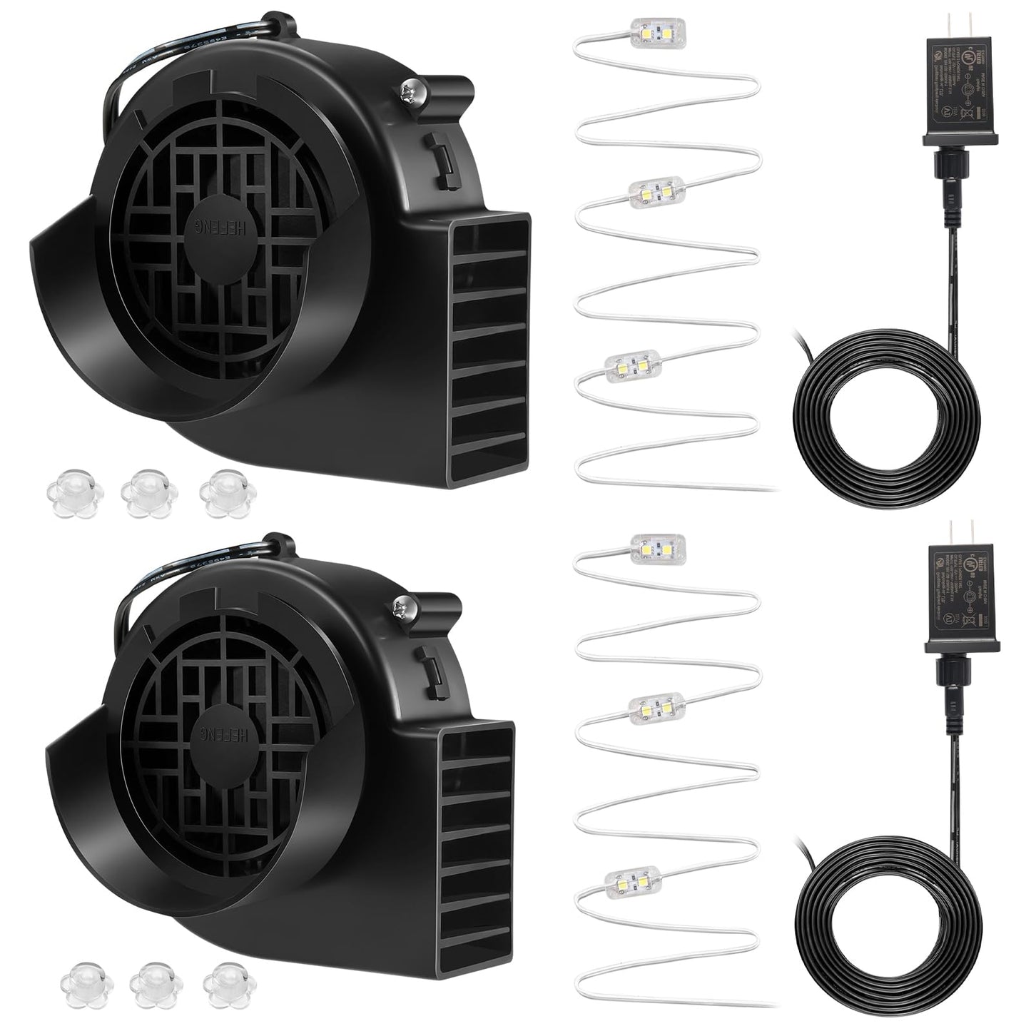 Envanptaz 2-Pack Inflatable Fan Blower Replacement, 12V 1.2A Air Blower for Inflatables with 3 LED Light Strings for Thanksgiving Christmas Halloween Yard Party Holiday Inflatable Decorations