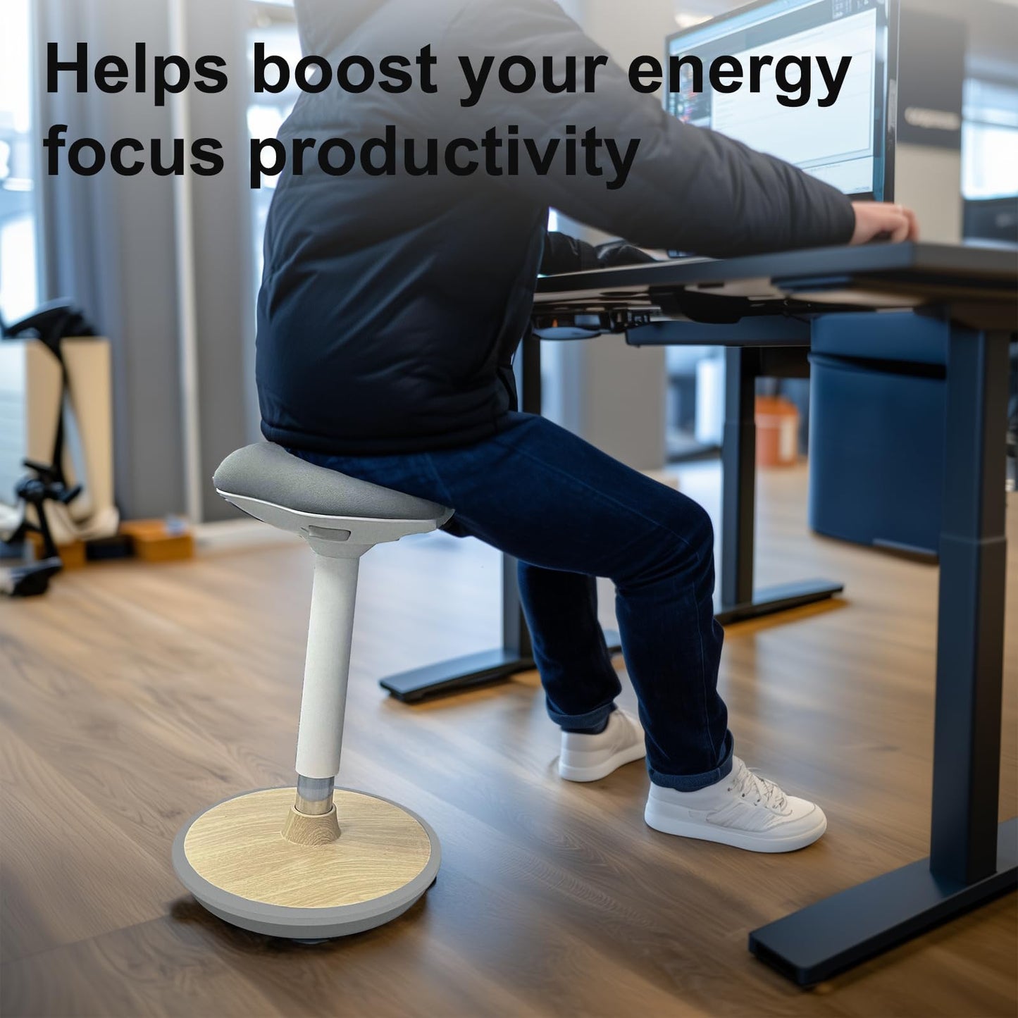 ERGO COLLECT Wobble Stool - Adjustable Height Standing Desk Chair | Sit Stand Stool with 360-Degree Non-Slip Swivel Base|for Home,Office and Classroom(Light Wood)