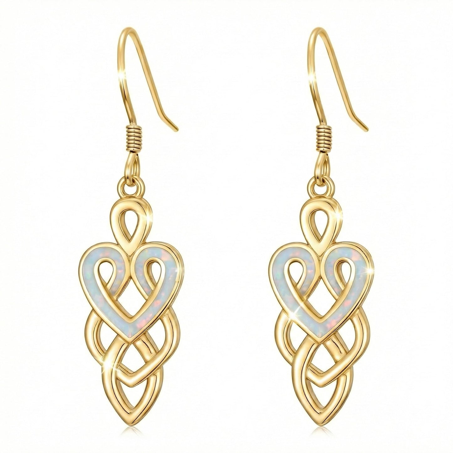 XPYPZP 14K Gold Celtic Knot Earrings Irish Gift for Women Opal Celtic Heart Dangle Drop Earrings Irish Love Jewelry Ireland Mothers Day Gifts for Mom Wife