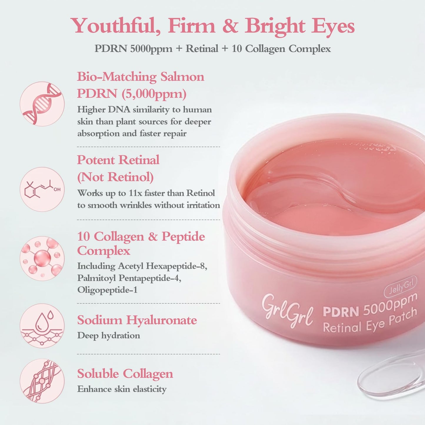 PDRN Eye Patches 5000ppm, Anti Smile Line & Wrinkle Under Eye Patches, Salmon DNA & Retinal Eye Mask for Puffy Eyes & Dark Circles, Eye Gels with Collagen & Peptides, Mothers Day Gifts for Mom, 60 Pcs