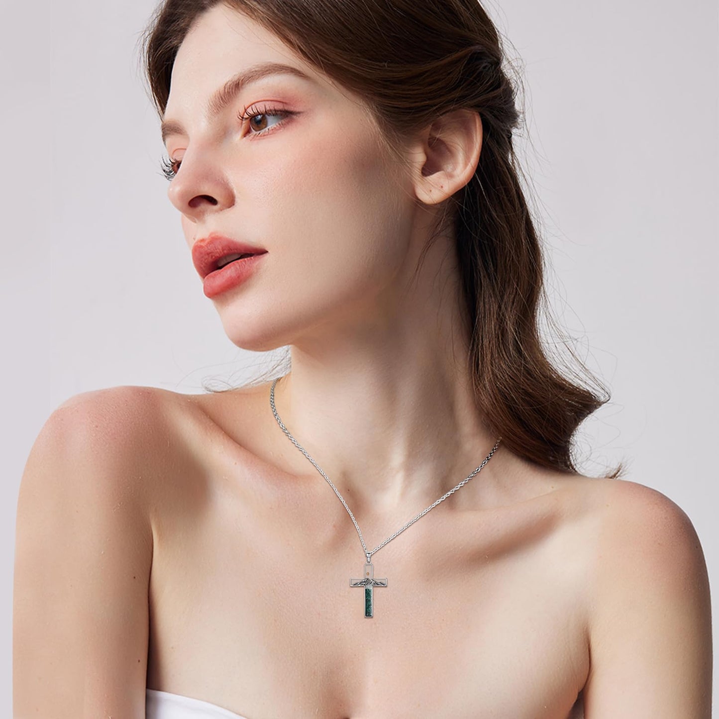 Suiknsn Mustard Seed Necklace 925 Sterling Silver Malachite Mountain Necklace Faith Cross Pendant Religious Christian Jewelry Hiking Graduation Gifts for Women Girlfriend