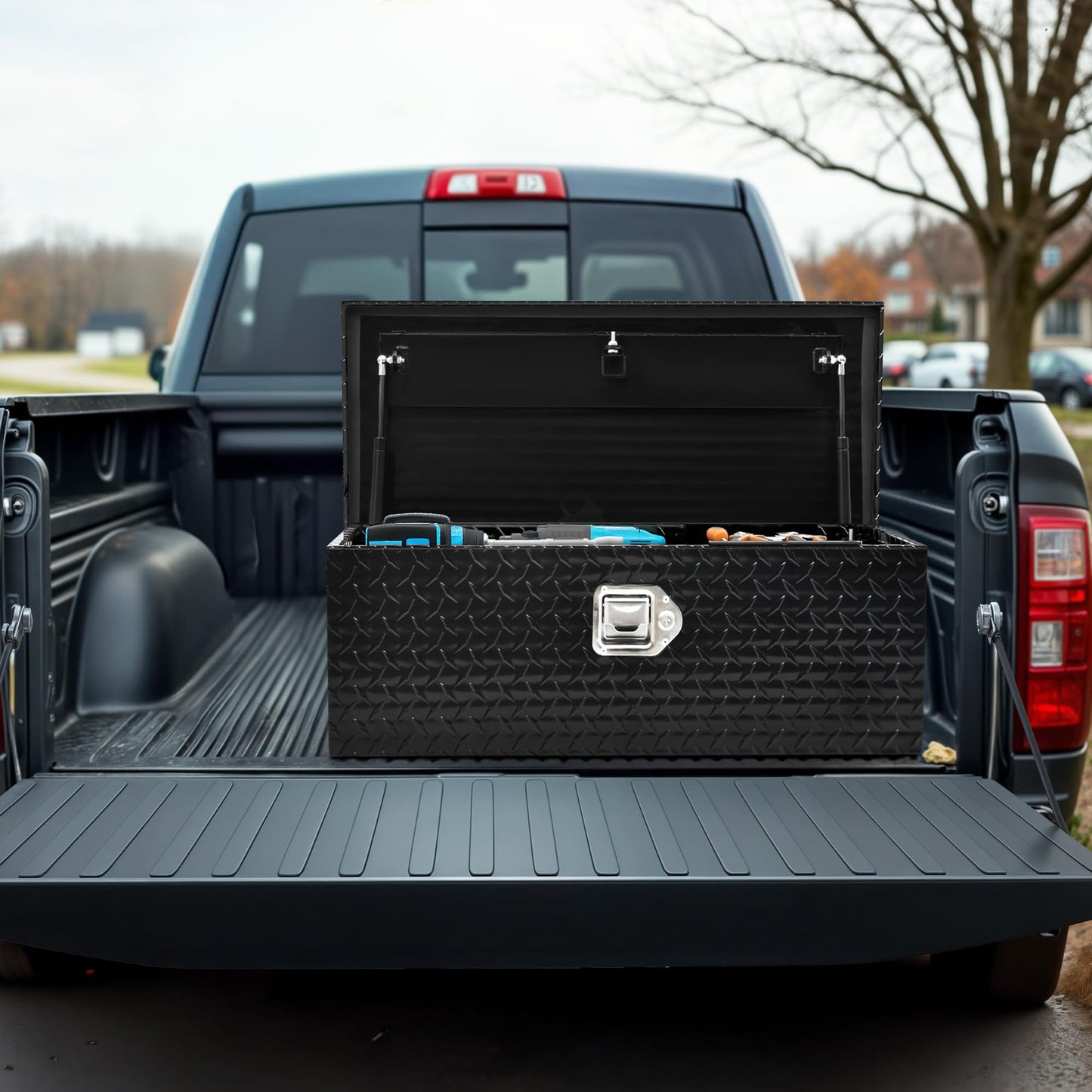AUTOSAVER88 48 Inch Truck Bed Tool box, Heavy Duty Aluminum Diamond Plate Tool Box Chest, Waterproof Chest Storage Box with Sliding Shelf and Lock for Trucks, Trailers, RVs, Warehouses