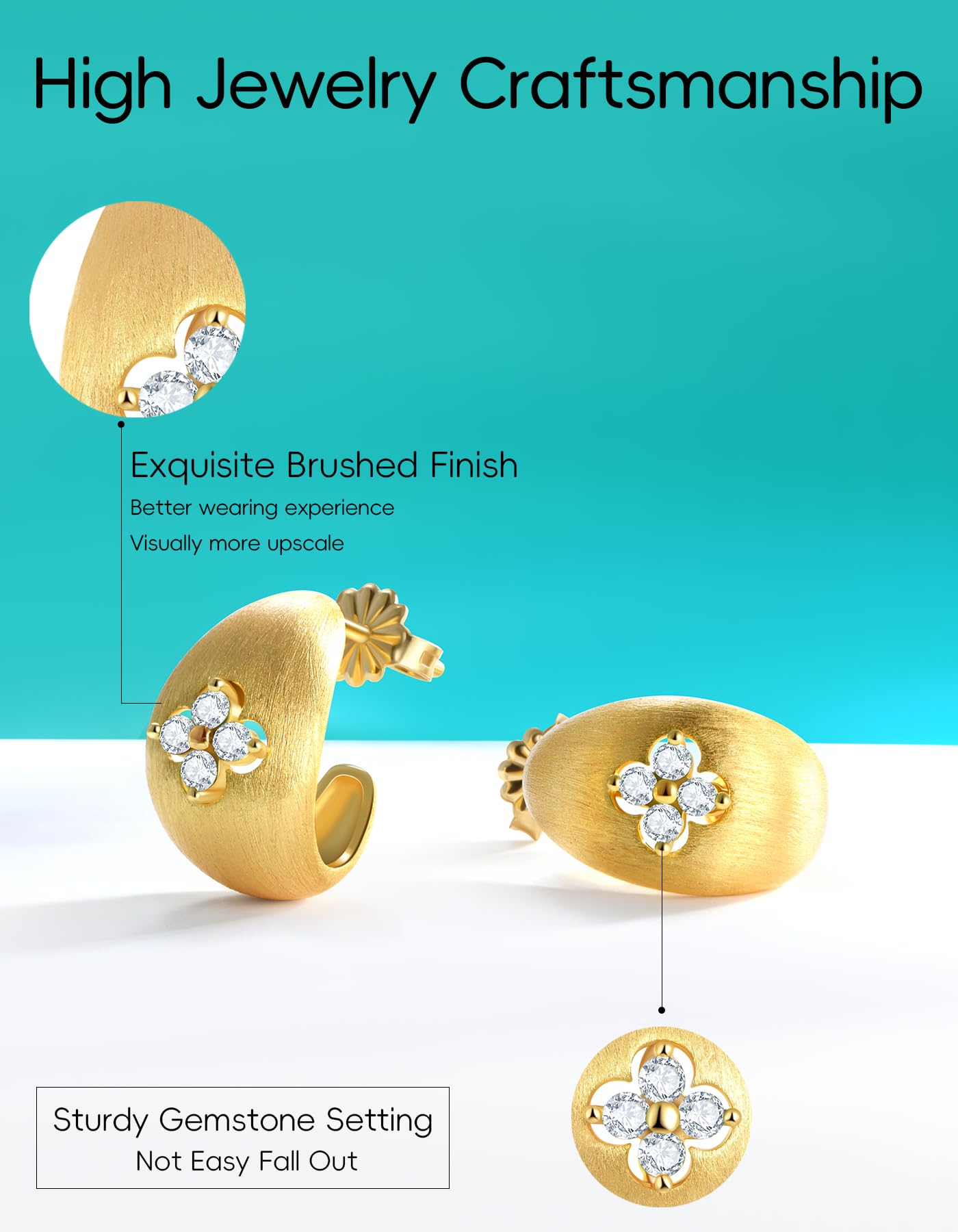 Timelesstar Four Leaf Clover Earrings for Women 14K Gold Hoop Earrings Moissanite Diamond 925 Sterling Silver Dainty Silver Hoop Earrings Gold Earrings