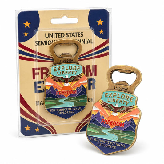 1776-2026 Commemorative Bottle Opener & Fridge Magnet - Heavy Duty Zinc Alloy Patriotic Beer Opener, 250th USA Independence Anniversary Souvenir, July 4th Gift for Men, Veterans & History Fans