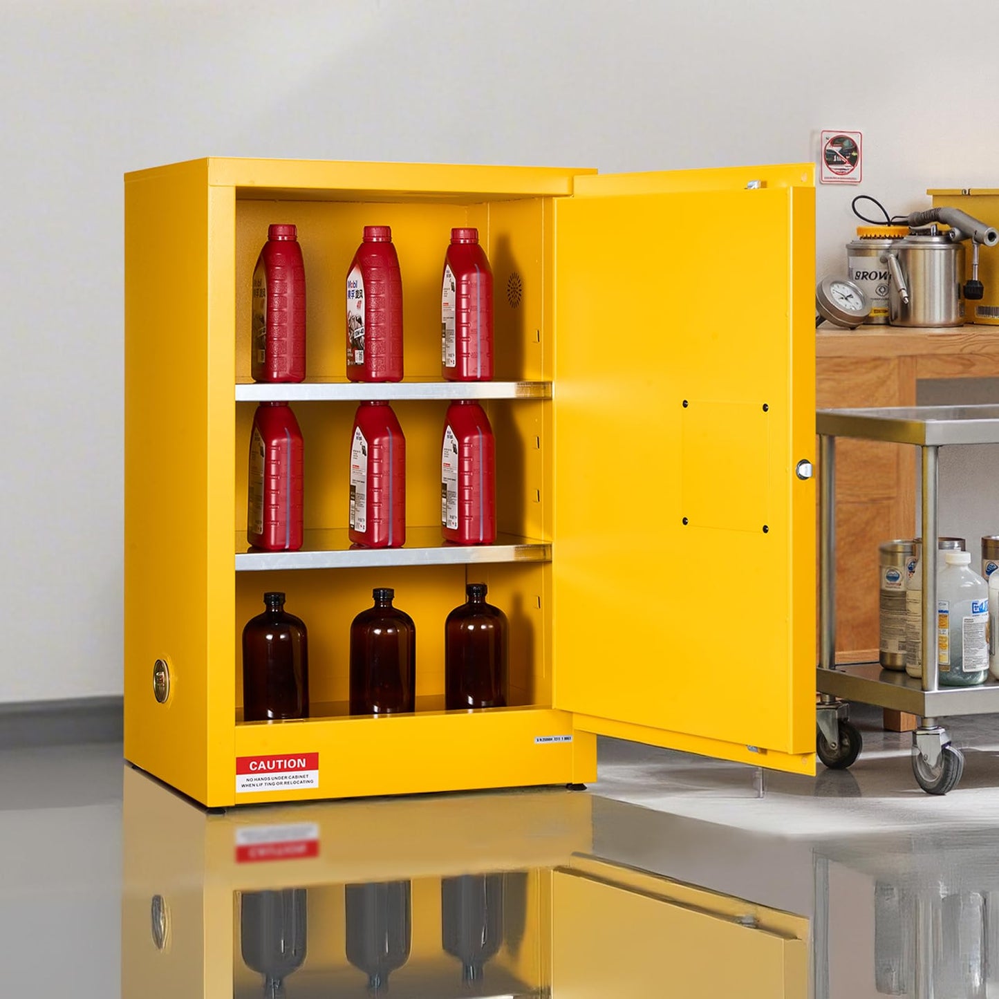 VEVOR Flammable Cabinet 18" x 24" x 65", 13 Gallon Flammable Storage Cabinet with Adjustable Shelf, Cold-Rolled and Galvanized Steel Fire Cabinets, for Commercial Industrial Home Use, Yellow