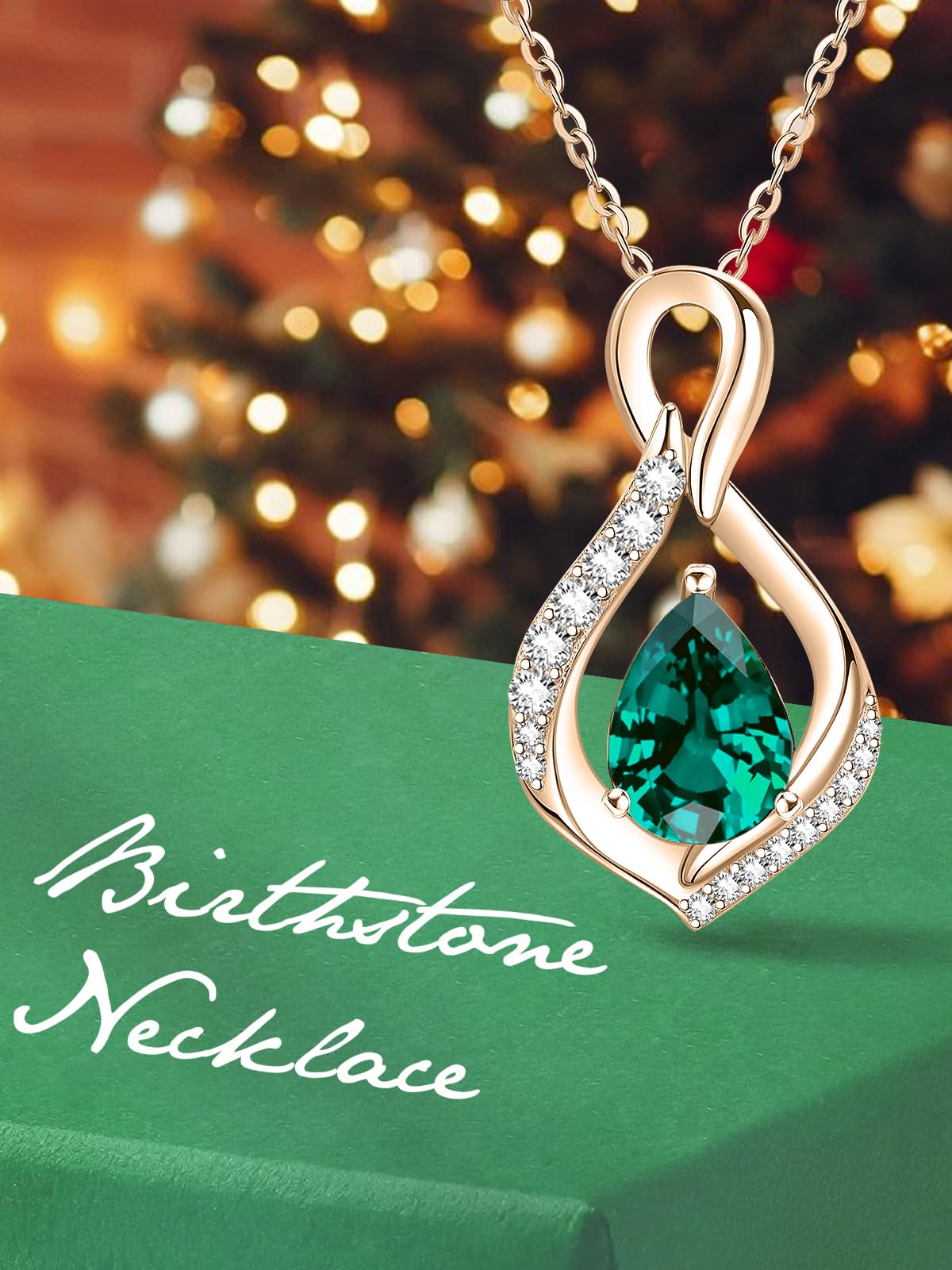 JIYVY32 Emerald Infinity Necklace for Women May Birthstone Necklaces Rose Gold Plating Anniversary Birthday Gifts for Wife Her Mom Girlfriend Birthstone Jewelry Gifts for Women