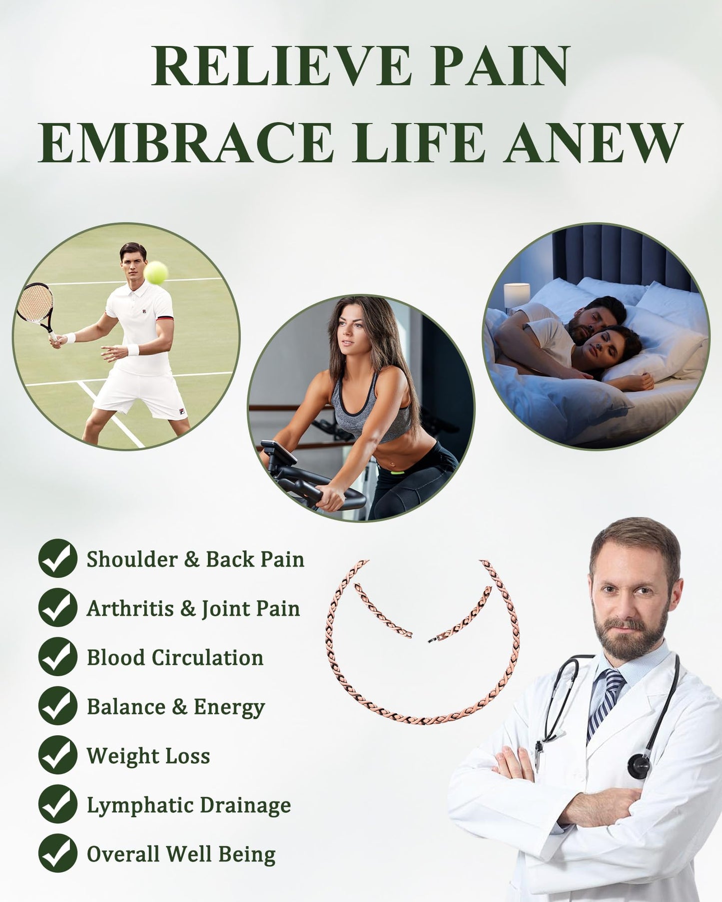 Fashtour Copper Necklace for Men Women, 99.99% Pure Copper Magnetic Chains Necklace with 3500 Gauss Ultra Strength Neodymium Magnets, Adjustable Jewelry Gift with Sizing Tool (Copper 006)