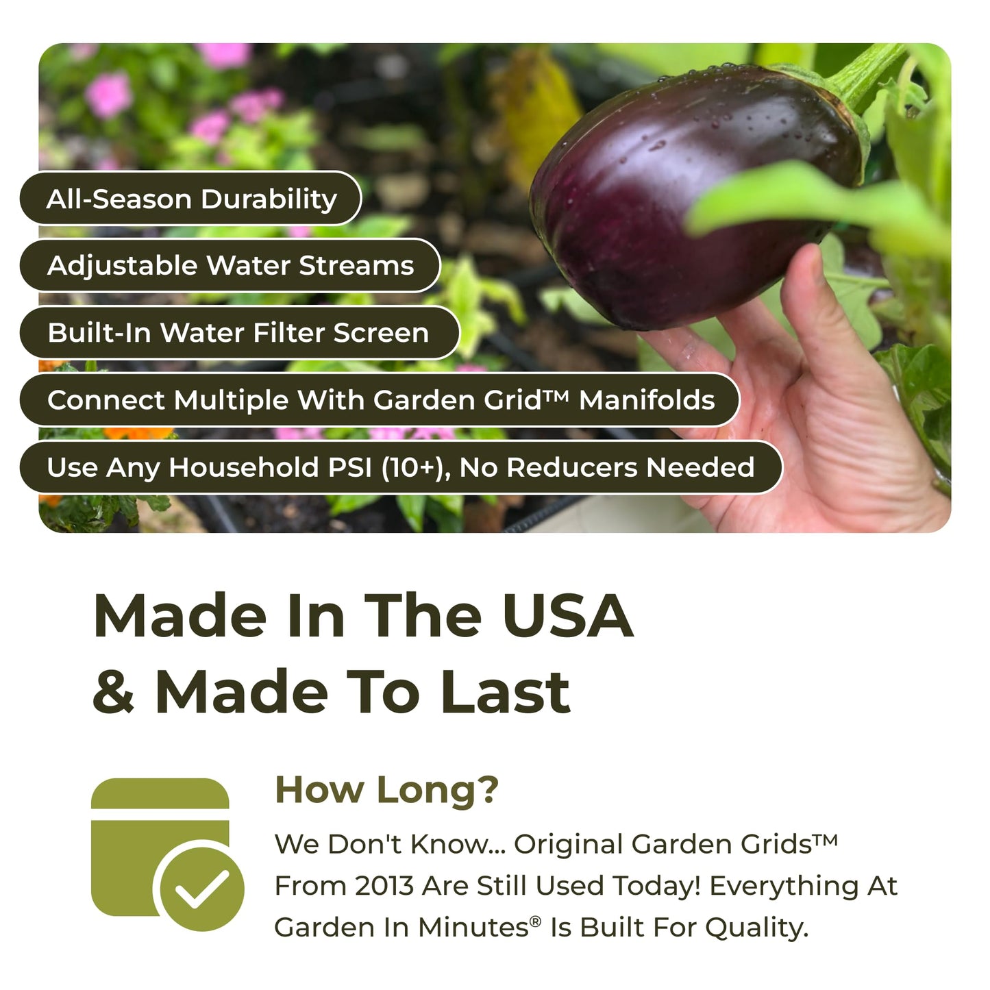 Garden Grid Watering System, 3x6 | Raised Garden Bed Drip Irrigation System - But Better | Pre-Assembled, Waters Every Plant Evenly, 2-Min Setup | Square Foot Gardening | US-Made | Standard 33.5"x66"