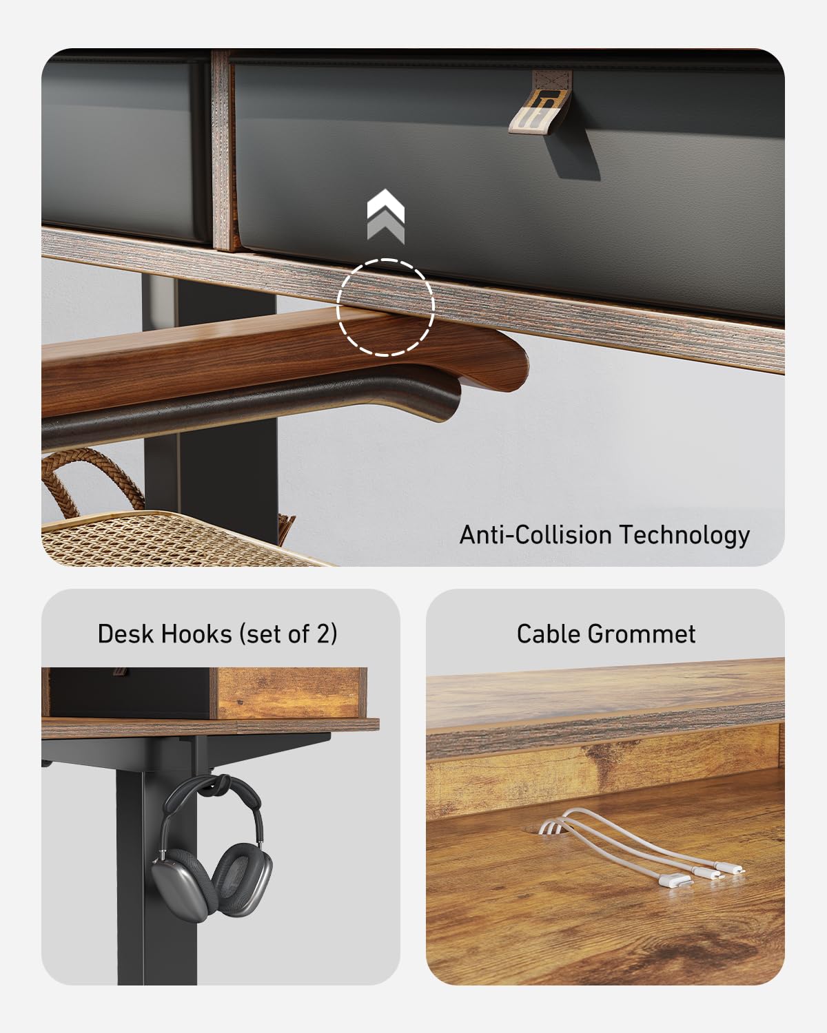 FEZIBO 48 x 24 inch Standing Desk with Drawers, Height Adjustable Electric Workstation, Computer Sit Stand Up Table with Large Storage Shelf 4 Drawers and 2 Hooks, Rustic Brown