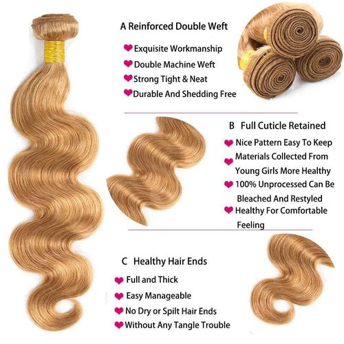 Giginger Brazilian Human Hair Bundles 22 24 26 Inch Honey Brown 27 Color Body Wave Bundles Human Hair Unprocessed Virgin Quick Weave Hair for Black Women