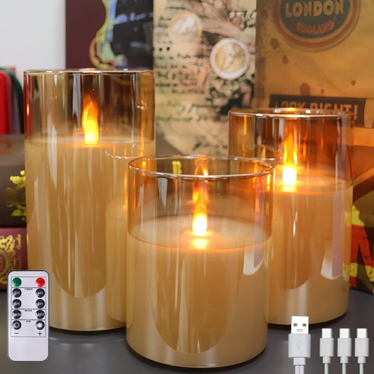 200 Hours Rechargeable Flickering Flameless Candles, Rechargeable Battery LED Glass Pillar Candle with Remote and Timer, Real Wax Warm Color for Home Living Room Decor, Ideal Gift for Women