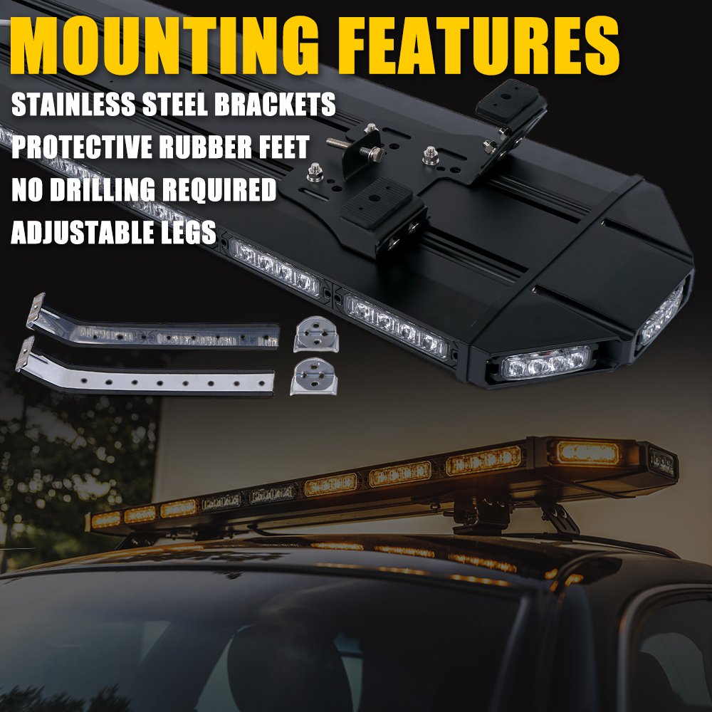 Xprite 48" Amber Emergency Strobe Bar Lights Black Hawk Hevy-duty Rooftop Security Flashing Hazard Warning Lightbar for Tow Trucks Construction Vehicles Traffic Pilot Cars Snowplow