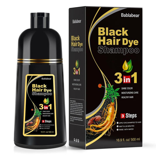 Bablabear Black Hair Dye Shampoo for Gray Hair,Hair Color Shampoo for Women and Men, Grey Coverage.500ml