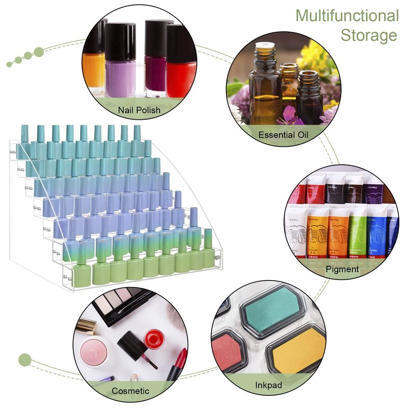 SMFANLIN 2 Packs 7 Tiers Nail Polish Holder Organizer, Multi-Level Acrylic Nail Polish Display Cases Rack, Clear Essential Oil Storage Display Stand - Hold up to 70 Bottles (2 Packs A)
