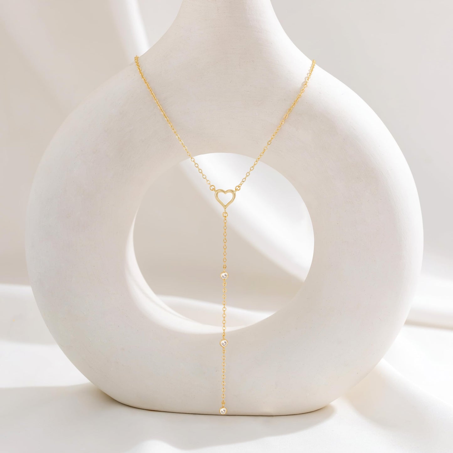CHESKY Lariat Gold Necklace for Women, Dainty Long Necklace 14k Gold Plated Y-Shaped Pendant Necklace Trendy Love Necklaces Simple Gold Jewelry for Women Gifts