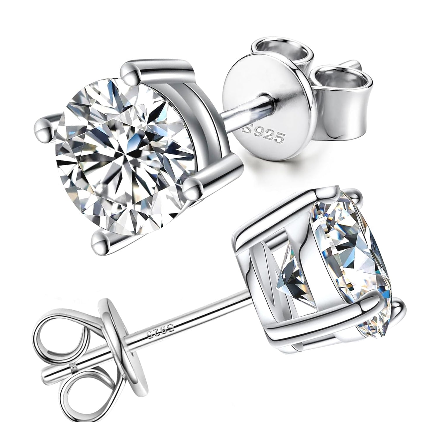 Earrings for Women Men Total 4ct Moissanite - Laboratory Diamond S925 Silver Stud Earrings Wedding Jewelry (8MM 2ct x2)