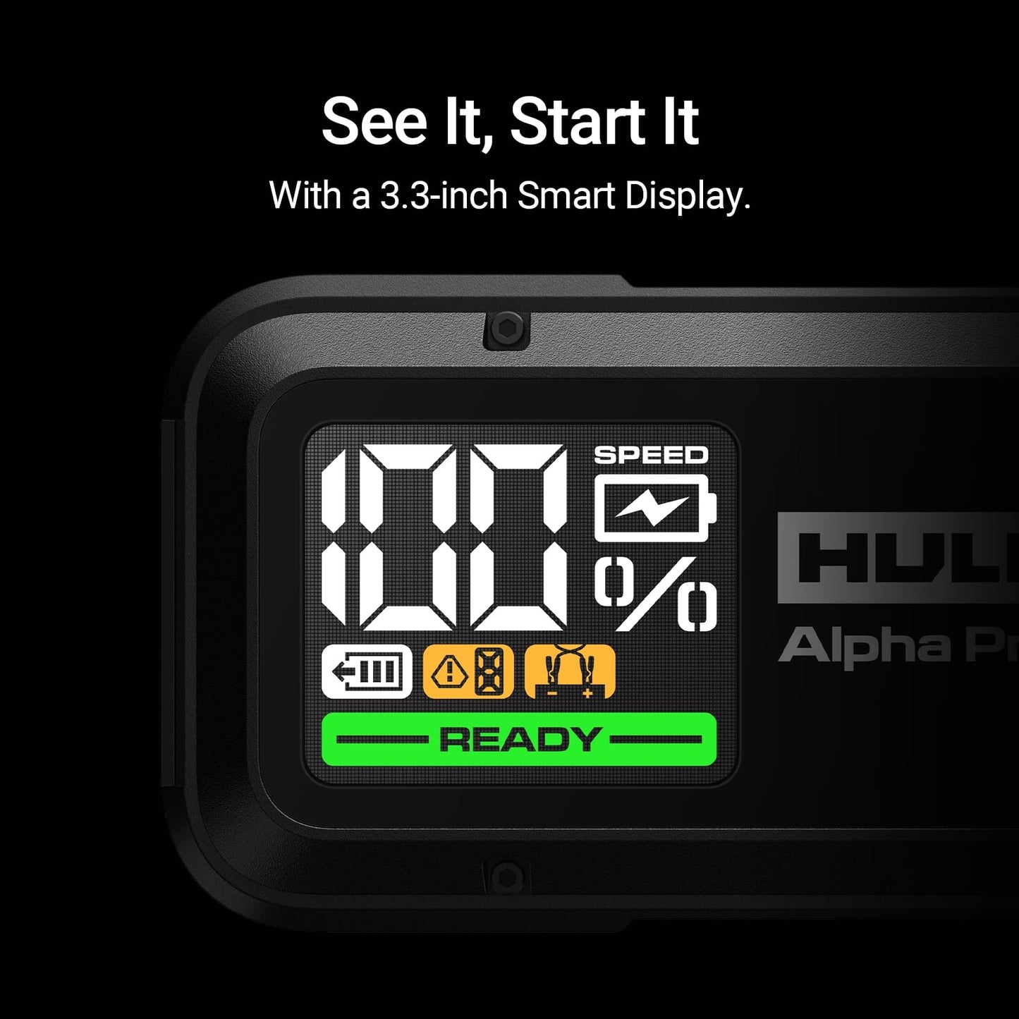 Hulkman Alpha Pro 1750A Jump Starter, 59.2Wh High-Capacity Car Battery Jump Starter, PD65W Fast Charging in & Out, 3.3" Smart Display Jump Box, 12V Jump Pack for 8.0L Gas/5.0L Diesel, Solid Black
