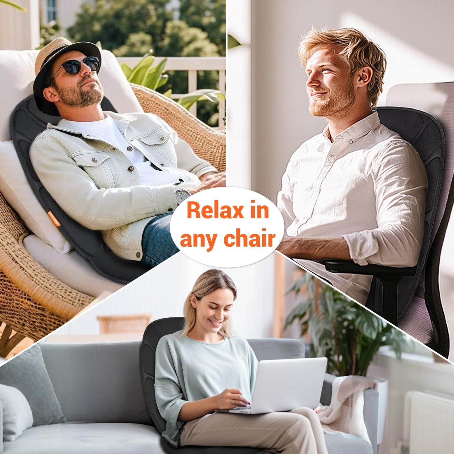 CARSHION Massage Seat Cushion with Full Back Thighs Heat Back Massager for Chair with 3 Heating Pads 6 Vibrating Motors, Massage Chair Pad for Home Office, Heated Seat Cover Warmer for Pain Relief