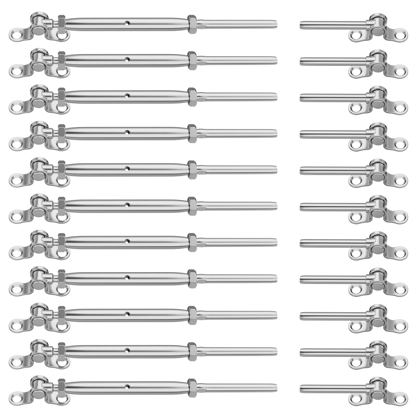 KALLSDY 16 Pairs Stainless Steel Cable Railing Kit Fit 5/32" Wire Rope, Angle 180°Adjustable Swage Toggle Turnbuckle Tensioner and End Fitting, T316 Marine-Grade Cable Railing Hardware for Wood Post