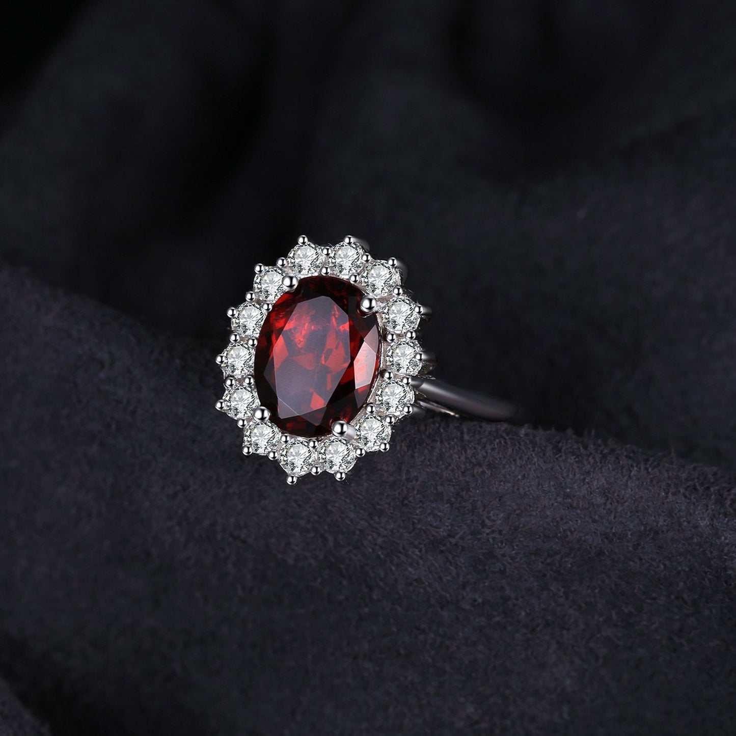 JewelryPalace Princess Diana Kate Middleton Gemstone Birthstone Genuine Red Garnet Halo Statement Engagement Rings for Women, 14K White Gold Plated 925 Sterling Silver Promise Rings for Her Size 10.5