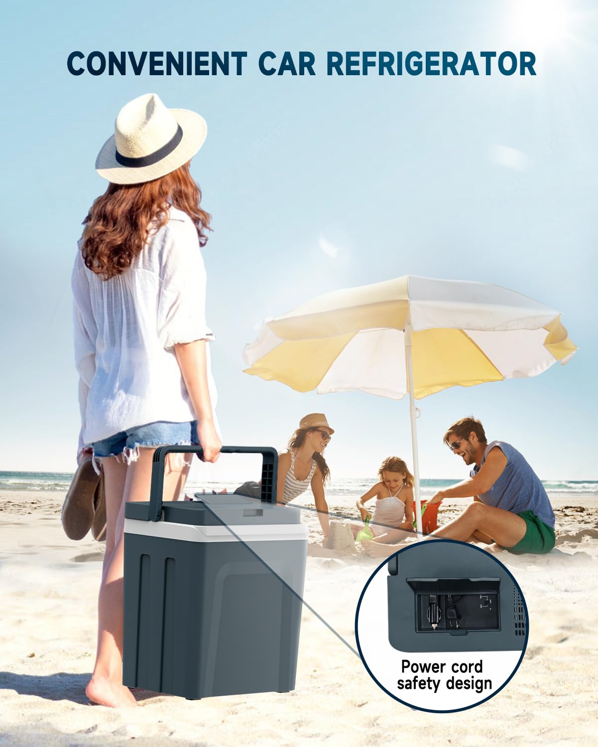 SubSun Electric Cooler and Warmer with Handle，32Quart (30 L) Portable Thermoelectric Fridge， Car Fridge Cooler with 12V DC & 110 AC for Camping, Travel & Picnics,Grey