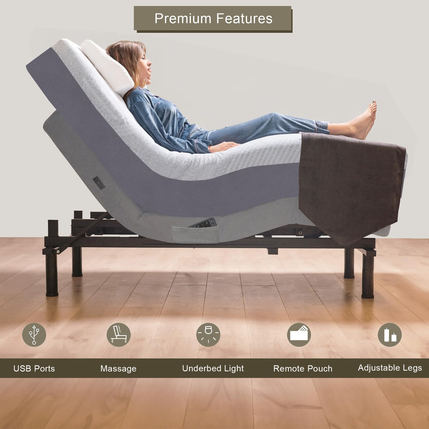 Premium King Adjustable Bed with 14 Inch Prime Gel Memory Foam Mattress, Massage, Zero Gravity, Anti-Snore, Programmable Memory Positions, USB, Underbed Lighting, Zero Clearance