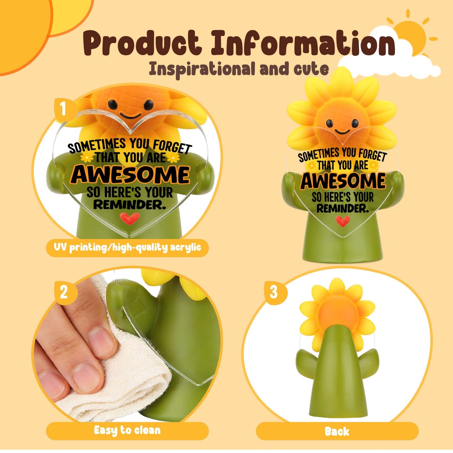 MFOMFO Sunflower Emotional Support Figurine with Reminder Message, You are Awesome Inspirational Desk Decor Gift for Friend Coworker Student Home Office-LUN10