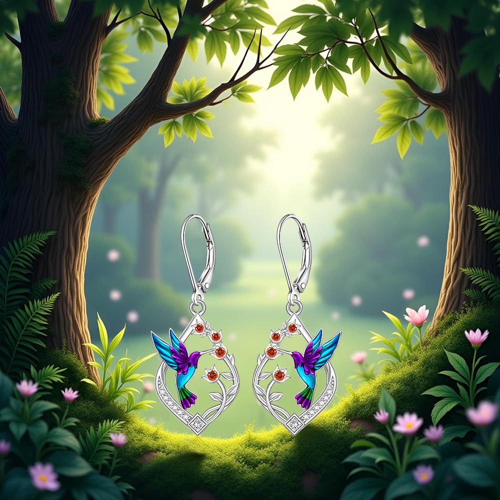 Hummingbird Earrings for Women Sterling Silver Hummingbird Jewelry Gifts for Women Unique Charm Flower Earrings