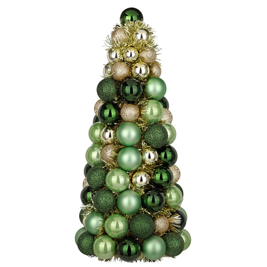 16" Tabletop Christmas Tree Small Green Gold Christmas Tree Decorations with 94 Shatterproof Ornaments Balls Christmas Centerpiece Mini Cone Xmas Tree for Holiday Party Wedding Table Desk Mantel Decor