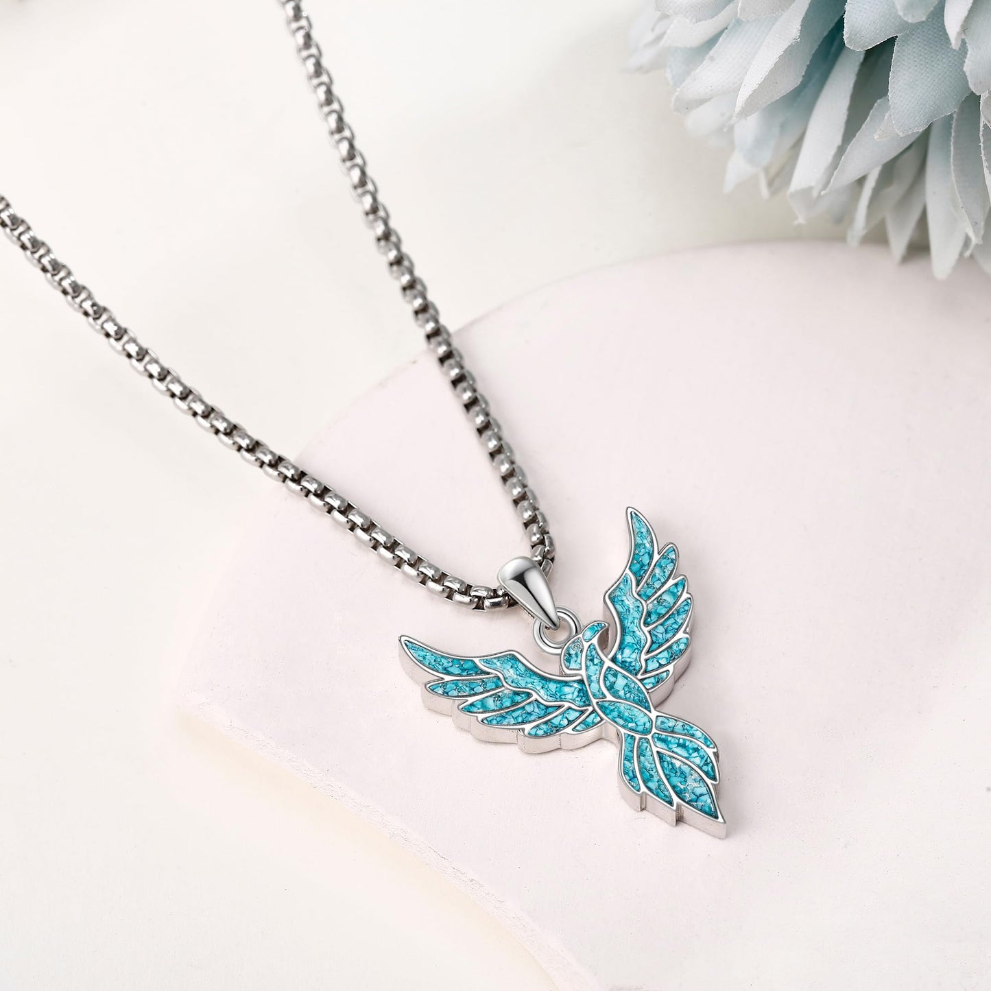 HKPATOP Phoenix Necklace 925 Sterling Silver Turquoise Phoenix Pendant Necklace Animal Jewelry Gifts for Women Men