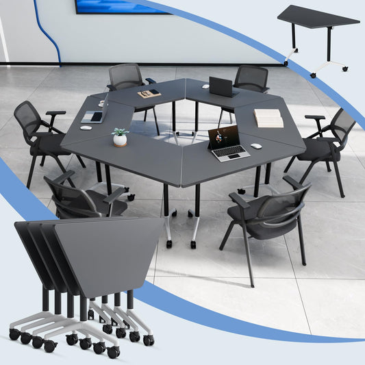 2 Pack Folding Conference Table,T-Shaped Conference Room Tables with Wheels, 47.2 in Modern Conference Table,Mobile Modular Seminar Meeting Desk for Classrooms,Office & Seminar (2, Dark Gray)