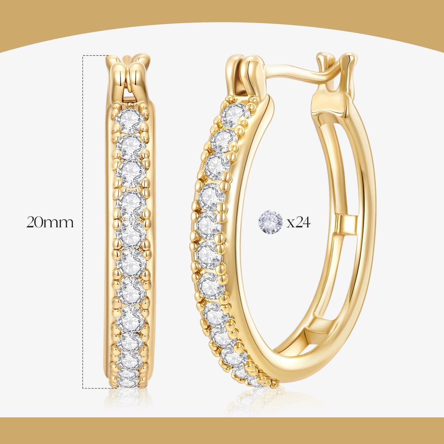 RYHIX 14K Gold Earrings for Women Small 14K Gold Hoop Earrings Trendy 20mm Womens Gold Huggie Earring with Cubic Zirconia Hypoallergenic